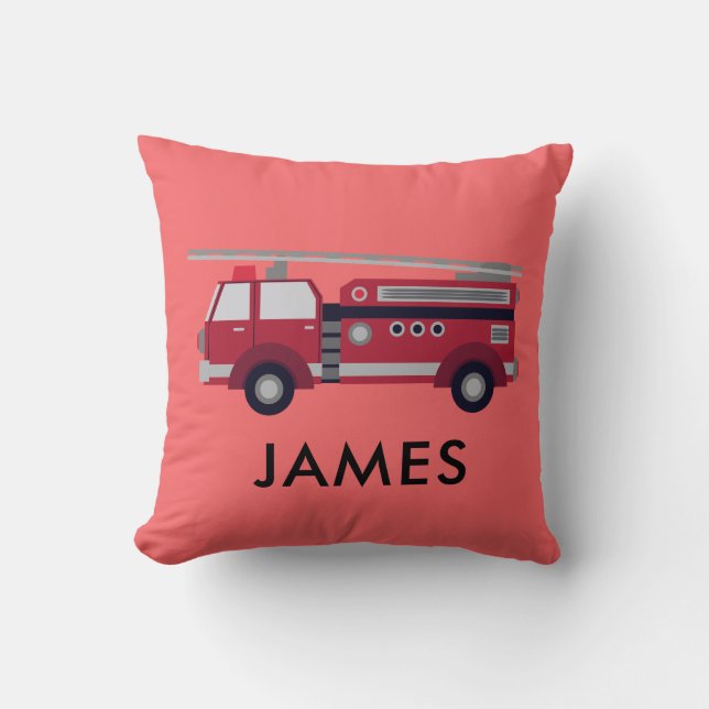 Personalised Name Red Fire truck Modern Cushion (Front)