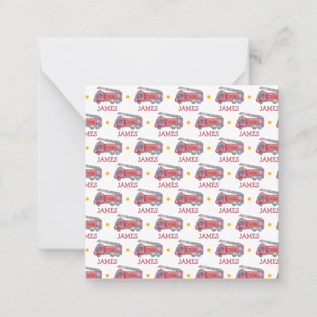 Personalised Name Red Fire truck Party Card (Front)