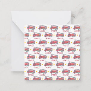 Personalised Name Red Fire truck Party Card