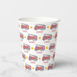 Personalised Name Red Fire truck Party Paper Cups
