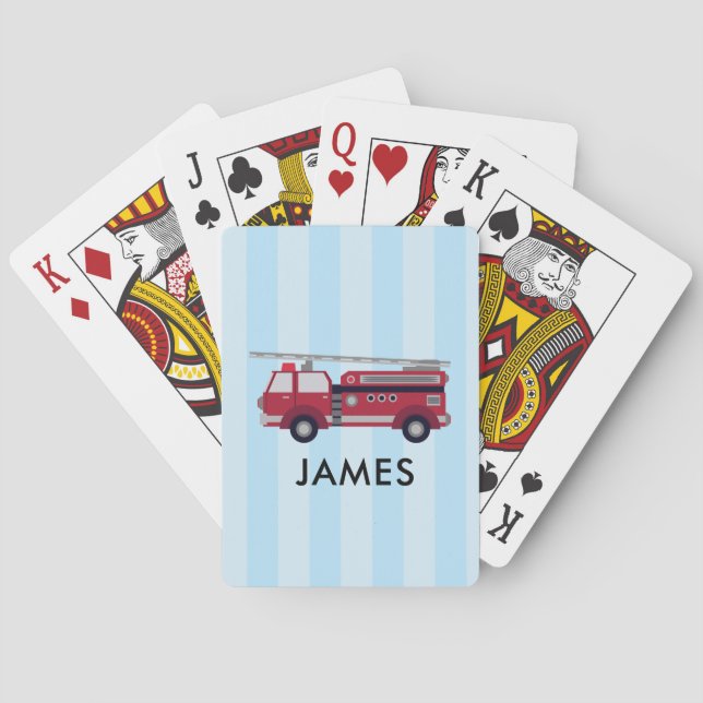 Personalised Name Red Fire truck Playing Cards (Back)