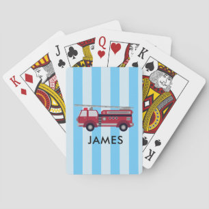 Personalised Name Red Fire truck Playing Cards