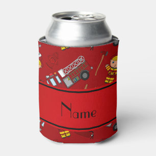 Personalised name red firemen trucks ladders can cooler