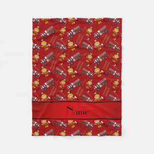 Personalised name red firemen trucks ladders fleece blanket