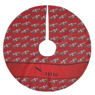 Personalised name red firetrucks brushed polyester tree skirt