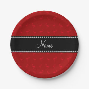 Personalised name red flamingos paper plate
