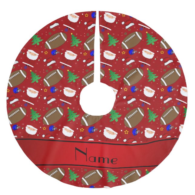 Personalised name red football christmas brushed polyester tree skirt (Front)