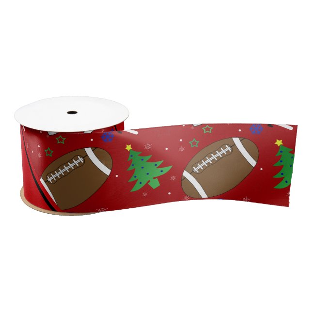 Personalised name red football christmas satin ribbon (Spool)