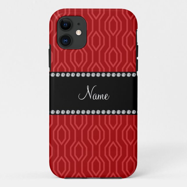 Personalised name red geometric diamond pattern Case-Mate iPhone case (Back)