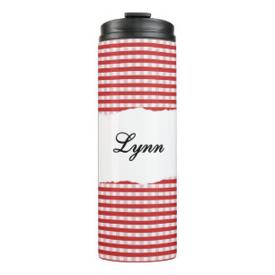 Personalised Name Red Gingham Pattern Thermal Tumbler