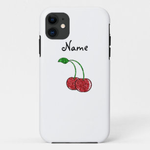 Personalised name red glitter cherry iPhone 11 case