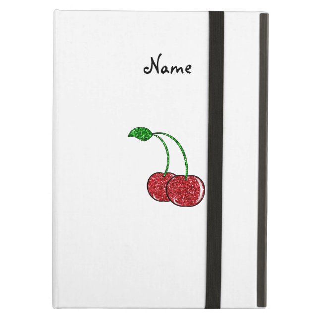 Personalised name red glitter cherry iPad air case (Front Closed)