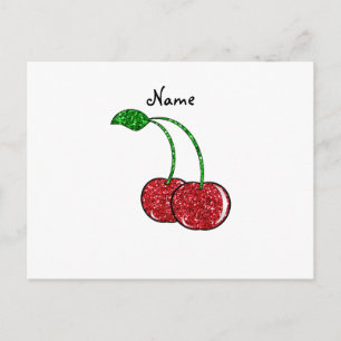 Personalised name red glitter cherry postcard