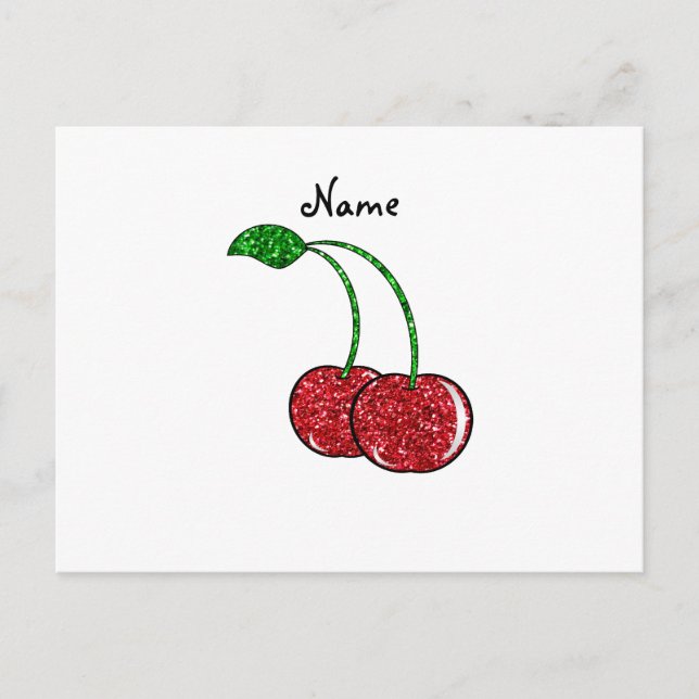 Personalised name red glitter cherry postcard (Front)