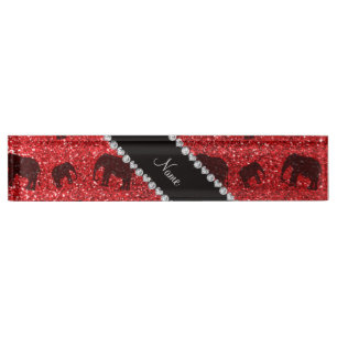 Personalised name red glitter elephants nameplate