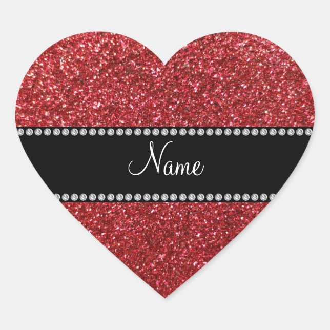 Personalised name red glitter heart sticker (Front)