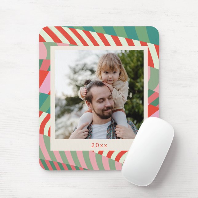 Personalised Name Red Green Pink Christmas Photo  Mouse Mat (With Mouse)