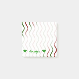 Personalised Name + Red & Green Wavy Lines Pattern Post-it Notes