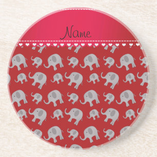 Personalised name red grey elephants coaster