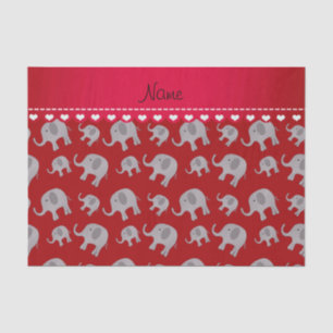 Personalised name red grey elephants tissue paper