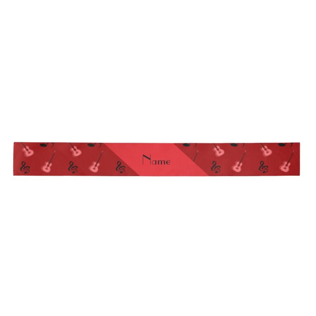 Personalised name red guitar pattern satin ribbon (Front)