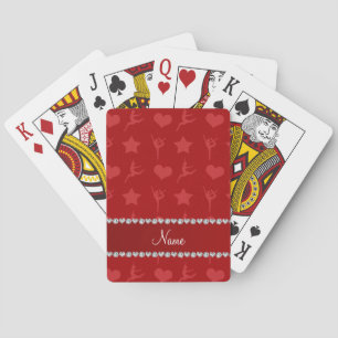 Personalised name red gymnastics stars hearts playing cards