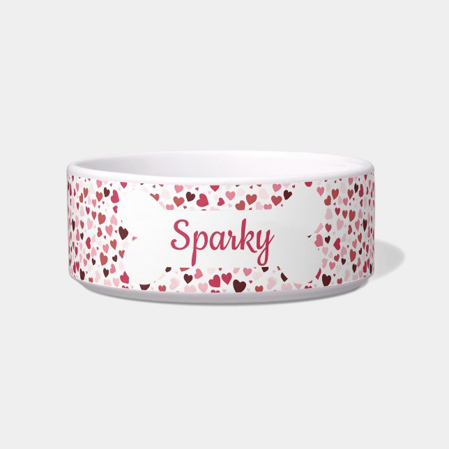 Personalised Name Red Hearts Pet Bowl (Front)