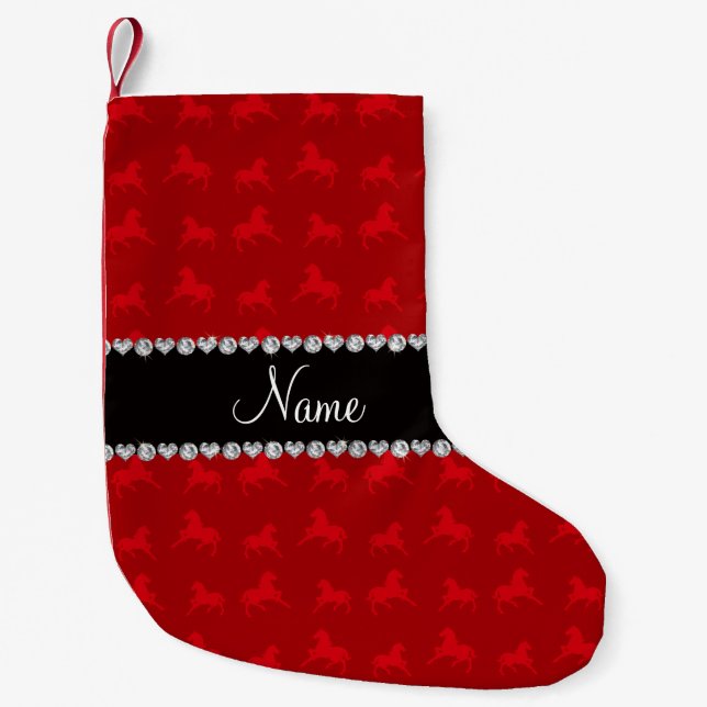 Personalised name red horse pattern small christmas stocking (Front)