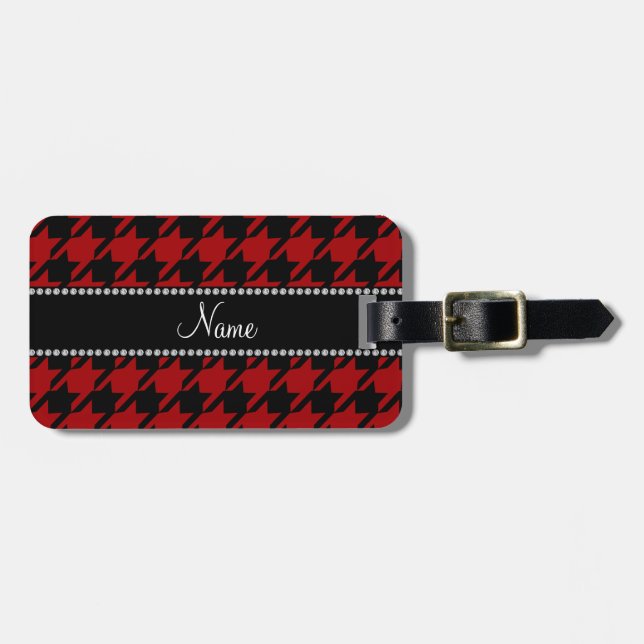 Personalised name Red houndstooth pattern Luggage Tag (Front Horizontal)