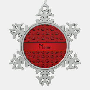 Personalised name red justice scales snowflake pewter christmas ornament