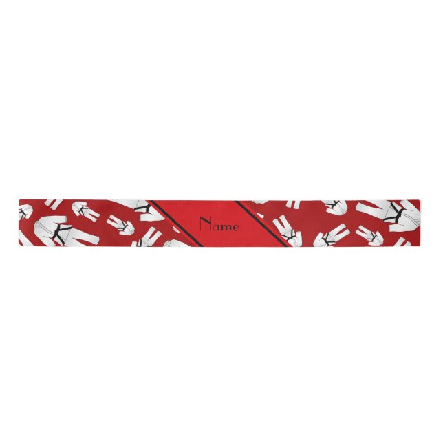 Personalised name red karate pattern satin ribbon (Front)