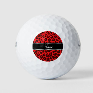 Personalised name red leopard pattern golf balls