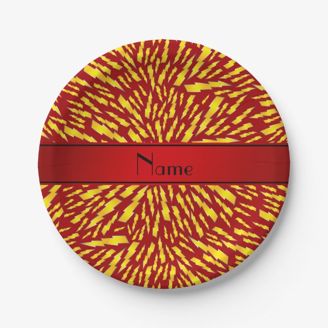 Personalised name red lightning bolts paper plate (Front)