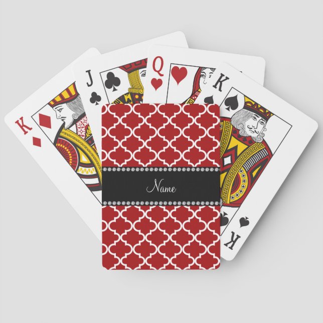 Personalised name Red moroccan Playing Cards (Back)