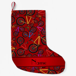 Personalised name red mountain bikes small christmas stocking