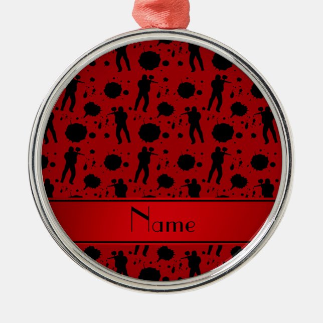 Personalised name red paintball pattern metal tree decoration (Front)
