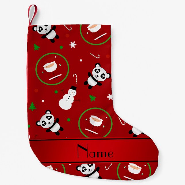 Personalised name red panda santas christmas small christmas stocking (Front)