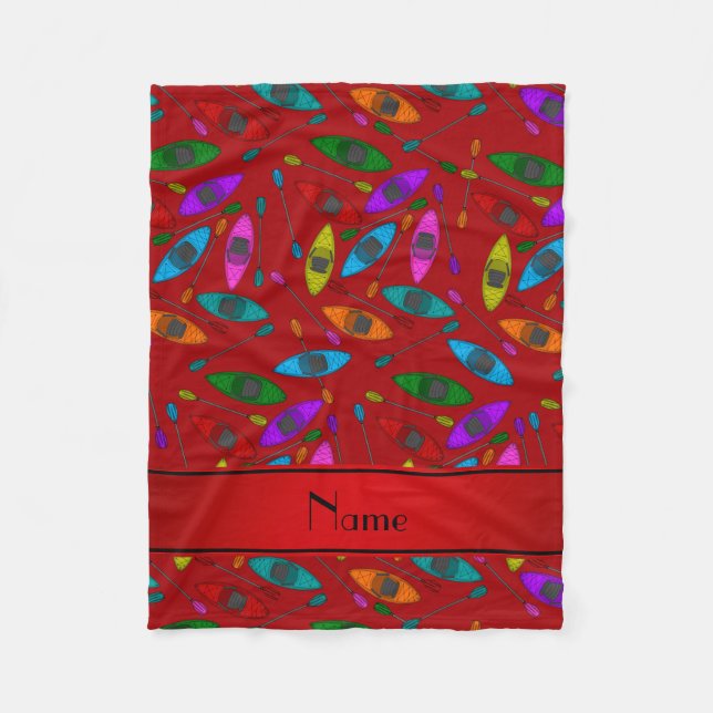 Personalised name red rainbow kayaks fleece blanket (Front)
