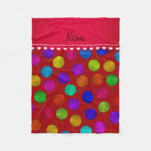Personalised name red rainbow yarn balls fleece blanket