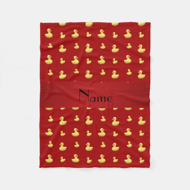 Personalised name red rubber duck pattern fleece blanket (Front)