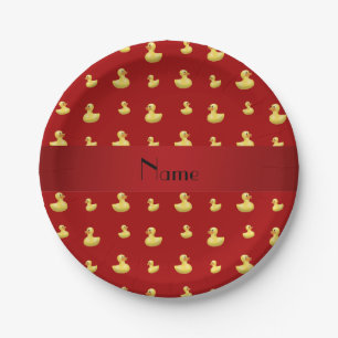 Personalised name red rubber duck pattern paper plate