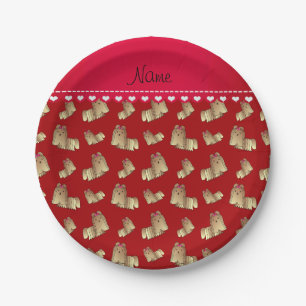 Personalised name red shih tzu dogs paper plate