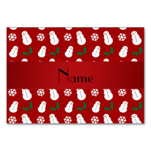 Personalised name red snowman christmas table number