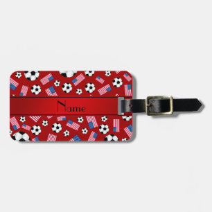 Personalised name red soccer american flag luggage tag