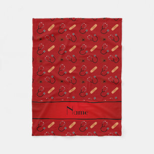 Personalised name red stethoscope bandage heart fleece blanket