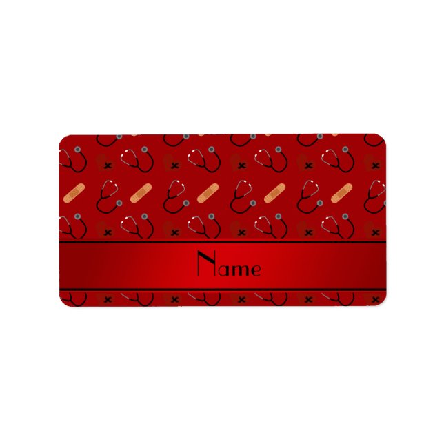 Personalised name red stethoscope bandage heart label (Front)