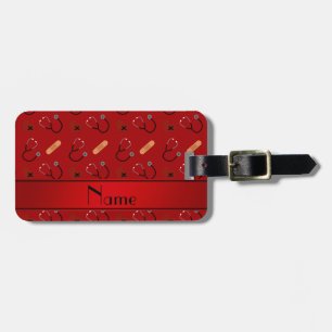 Personalised name red stethoscope bandage heart luggage tag