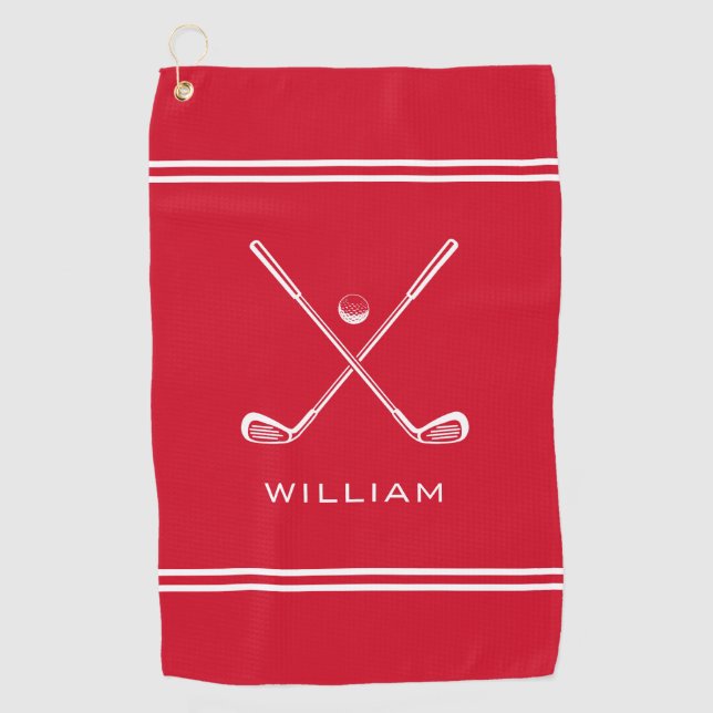 Personalised Name Red Stripes Stylish Golf Towel (Front)