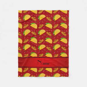 Personalised name red tacos sombreros chilis fleece blanket