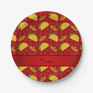 Personalised name red tacos sombreros chilis paper plate